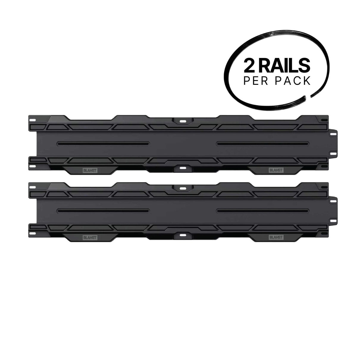 Two black BLAHST Modular Rails x 2 Pack wall rails shown side by side