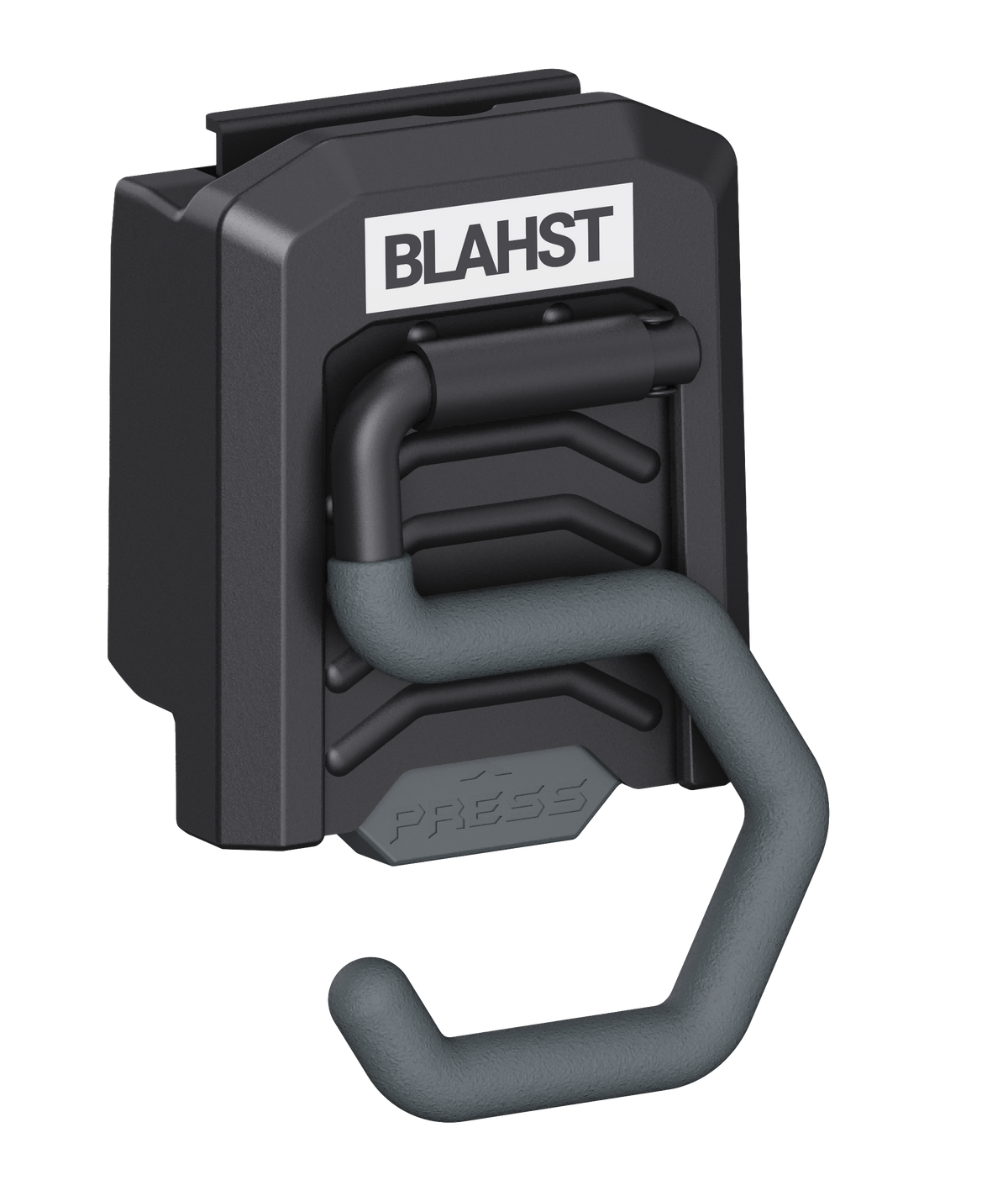 BLAHST wall mounted storage hook with a single curved J-shaped arm
