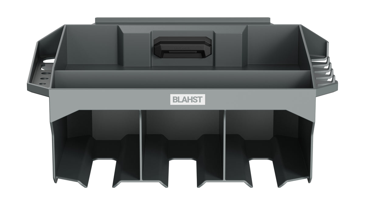 BLAHST wall mounted power tool holder tray with three tool slots