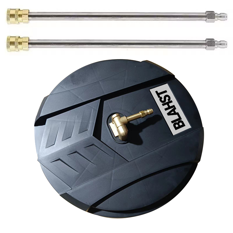 Blast pressure washer surface cleaner with two extension wands