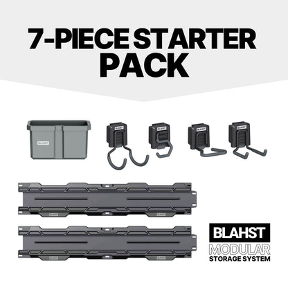BLAHST Modular 7 pc Starter Bundle graphic showing a tub, hooks and two wall rails