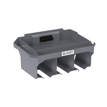 Front view of a BLAHST Modular Power Tool Holder tray on a white background
