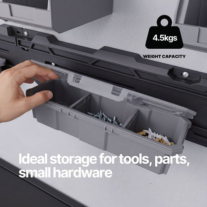 Hand opening a BLAHST Modular Accessory Tub with Lid revealing screws and small hardware