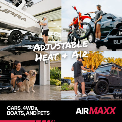 BLAHST Air Maxx Dryer wall mount kit graphic with the hose stored on a wall bracket
