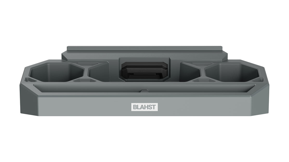 BLAHST wall mounted storage tray with two bottle holder slots